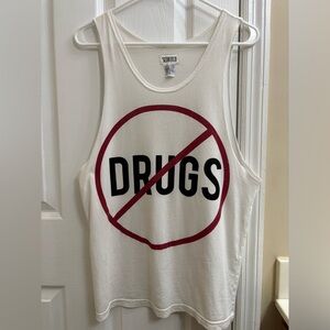 Scratch Vintage Graphic Muscle Tank Top ‘No Drugs’ White 90s Punk Unisex Large